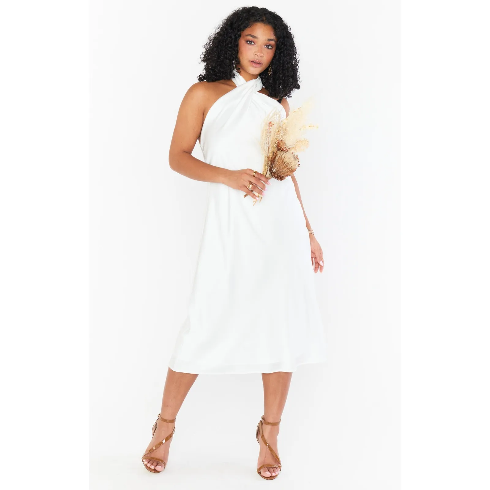 Show Me Your Mumu Jasmine Halter Midi Dress Ivory Luxe Satin XXL - Image 3