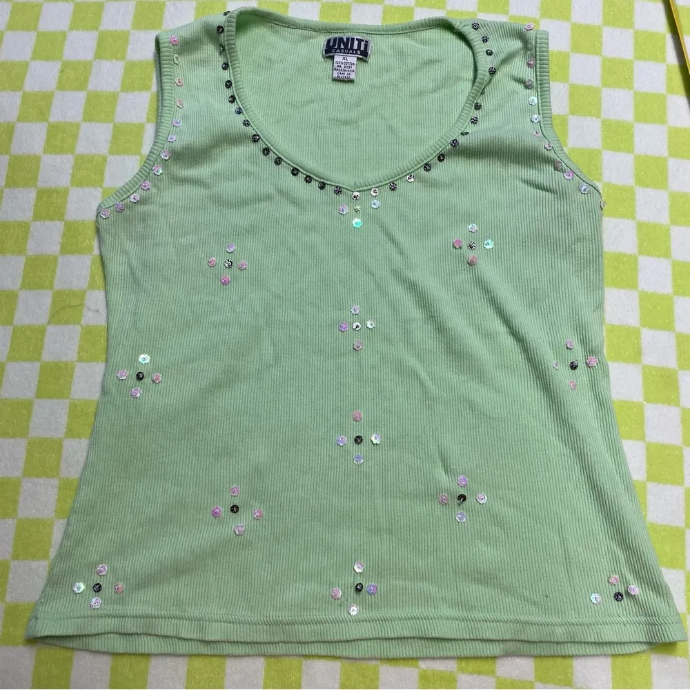 Vintage Green Sequin Tank Size XL - Image 4
