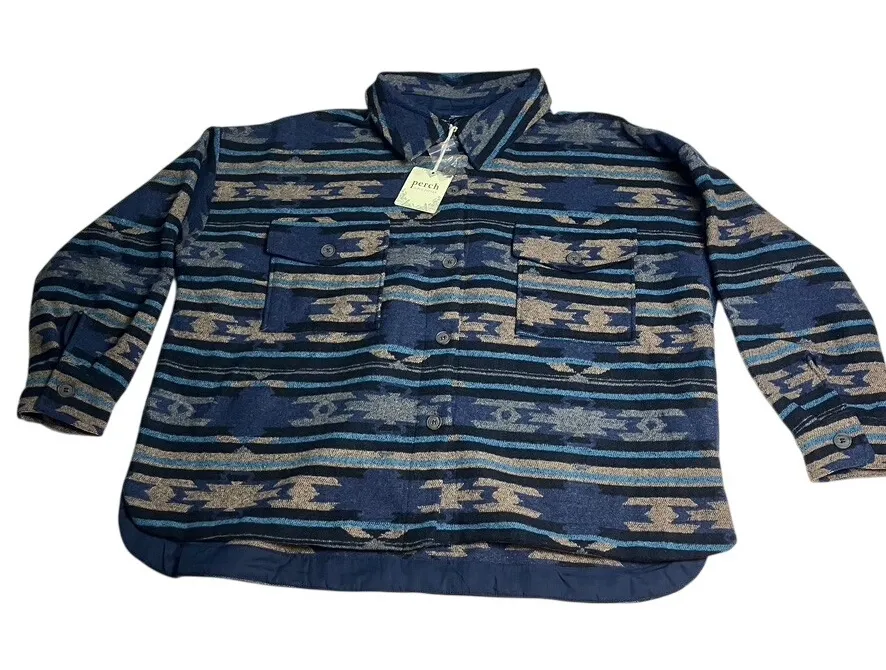 Perch by Blu Pepper Women's 2XL Aztec Print Button Up Flannel Shirt Jacket New Blue Size undefined - Image 1
