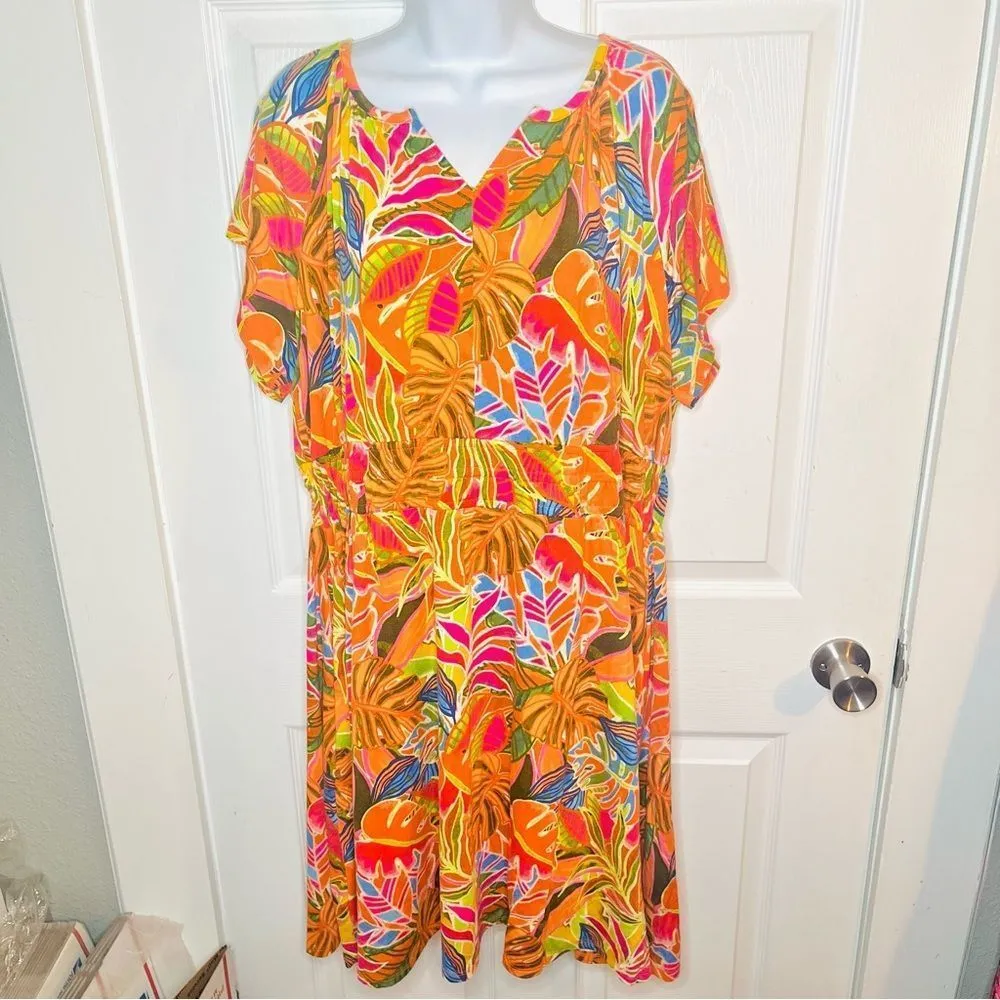 C&C California Floral Tropical Jersey Dress Short Sleeve Orange Plus Size 1X NWT - Image 2