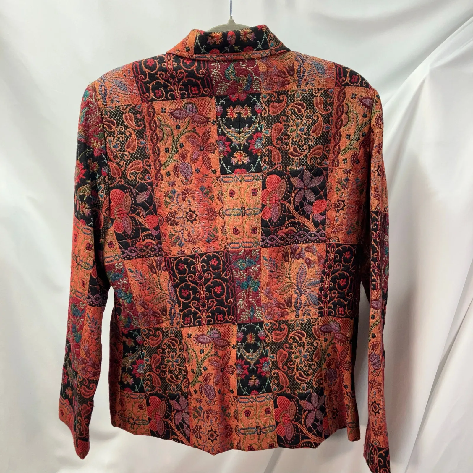 Ellen‎ Fig Womens Medium Multi Color Floral Full Zip Lined Beaded Blazer Jacket Orange - Image 5