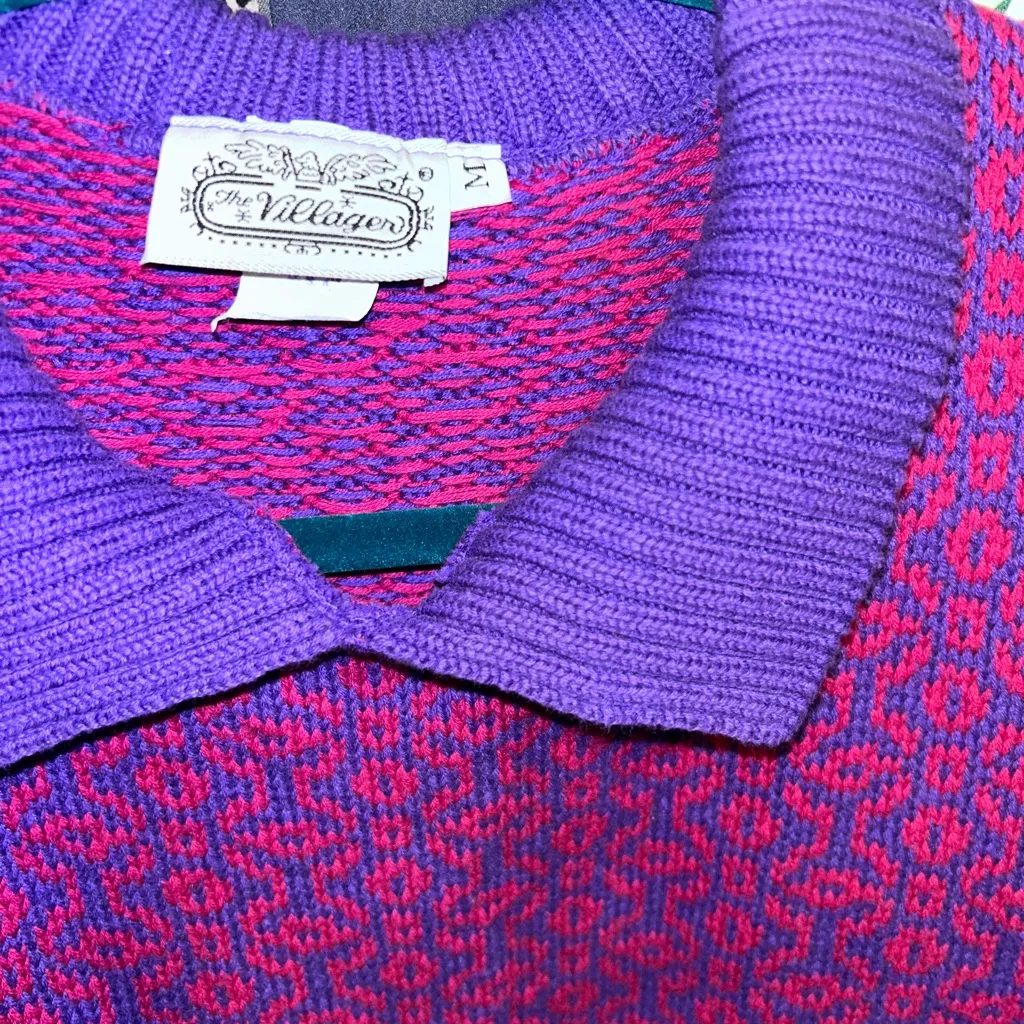 Villager Purple and Pink Knit Vest Vintage Size M EUC - Image 2