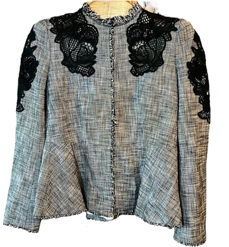 Rebecca Taylor Neiman Marcus Evening tweed lace jacket coat ruffle business - Image 1