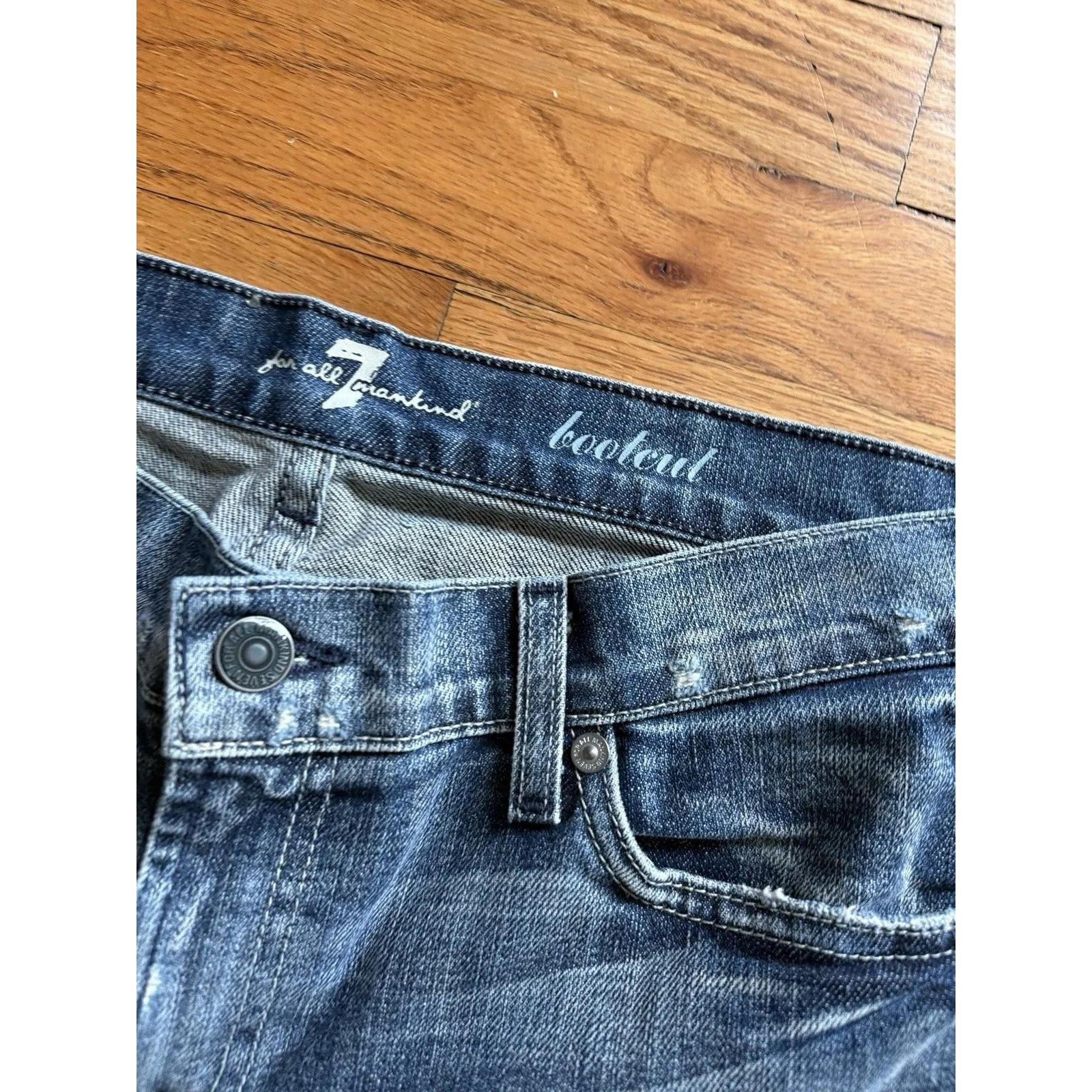 7 Seven For All Mankind Jeans Women 32 Bootcut Blue Western USA Made Y2K NEW - Image 4