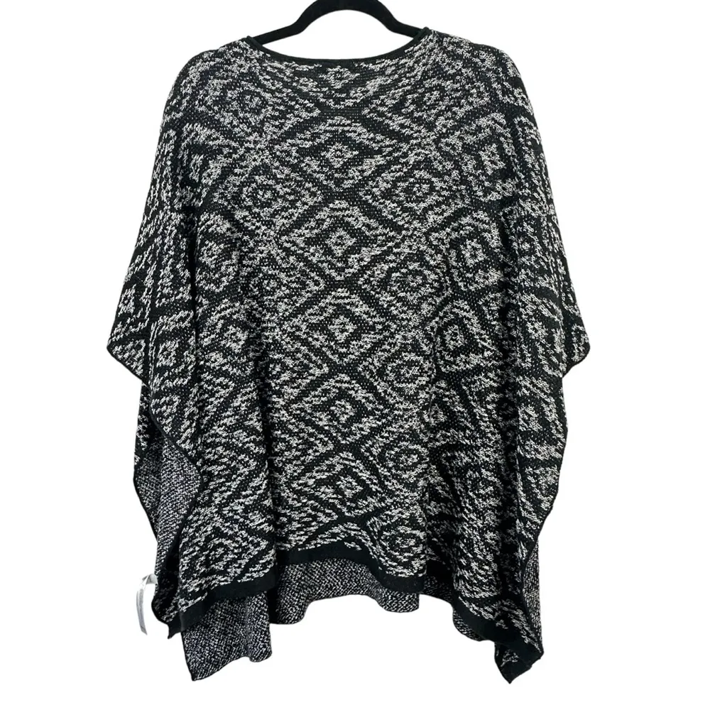EILEEN FISHER Knit Poncho OS Organic Linen Textured Geometric Diamond‎ One Size - Image 9