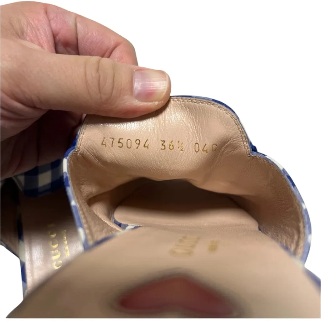 Gucci Vintage Princetown Horsebit Mules White Blue Plaid Gingham Sz 36.5 - Image 7