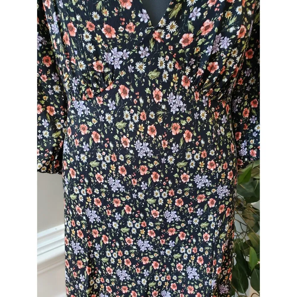 Forever 21 Long Maxi Dress Womens 1X Black Floral High Thigh Slit Plunge V Neck - Image 11
