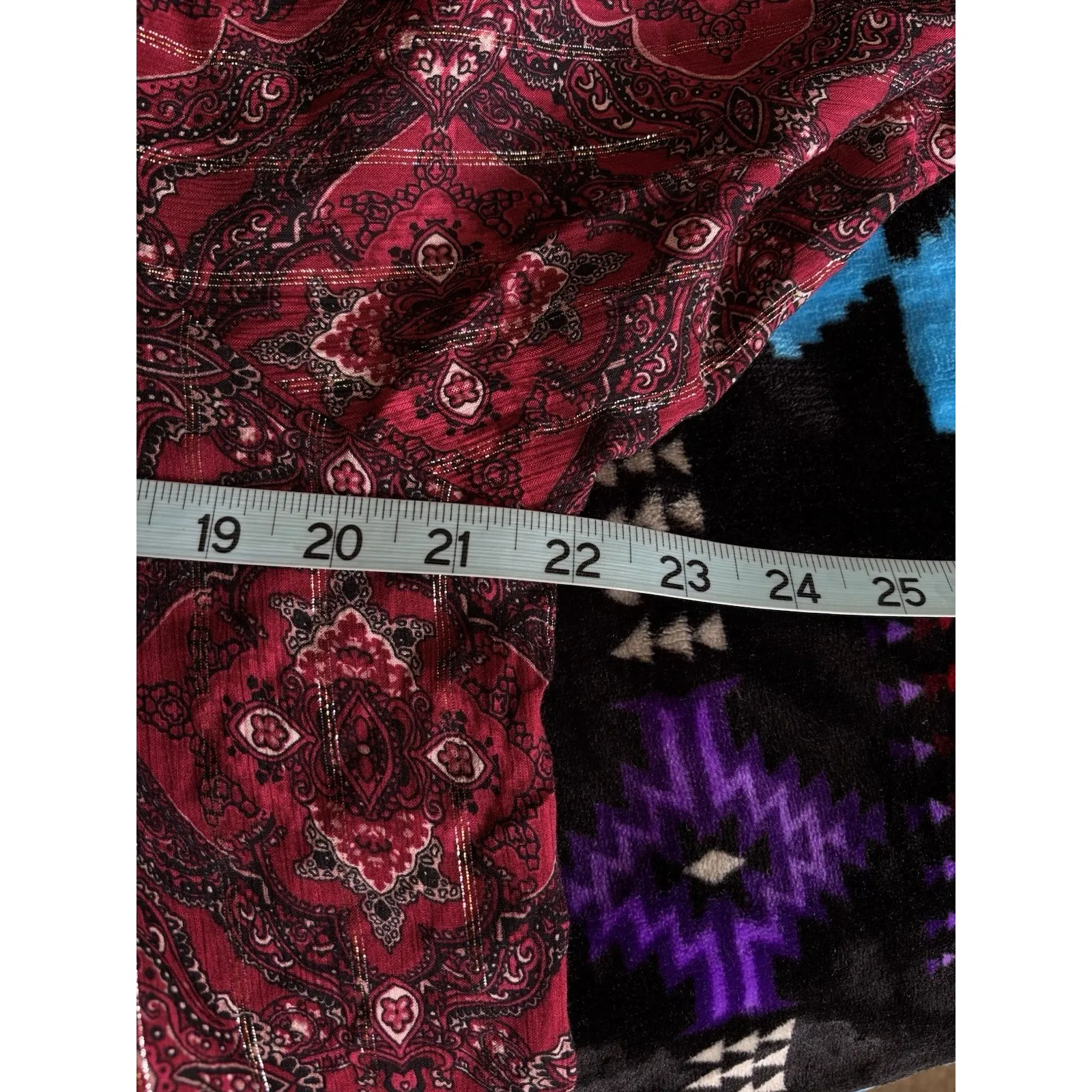 Maurice's Burg/Black Paisley 3/4 Flutter Sleeve V Tie Tassel Neck‎ Blouse Size M - Image 7