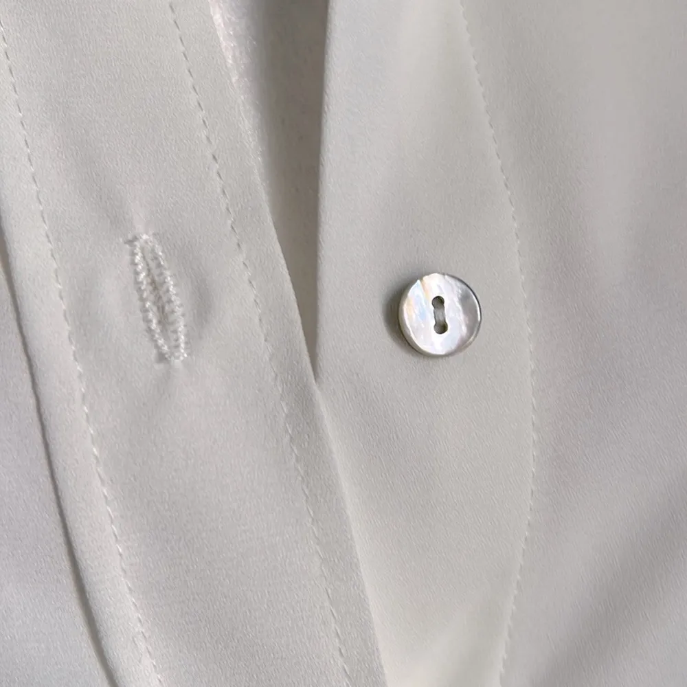 Nee Nanette Lepore Tailored Long Sleeve Button Down Luxe Semi-Sheer Blouse - Image 7