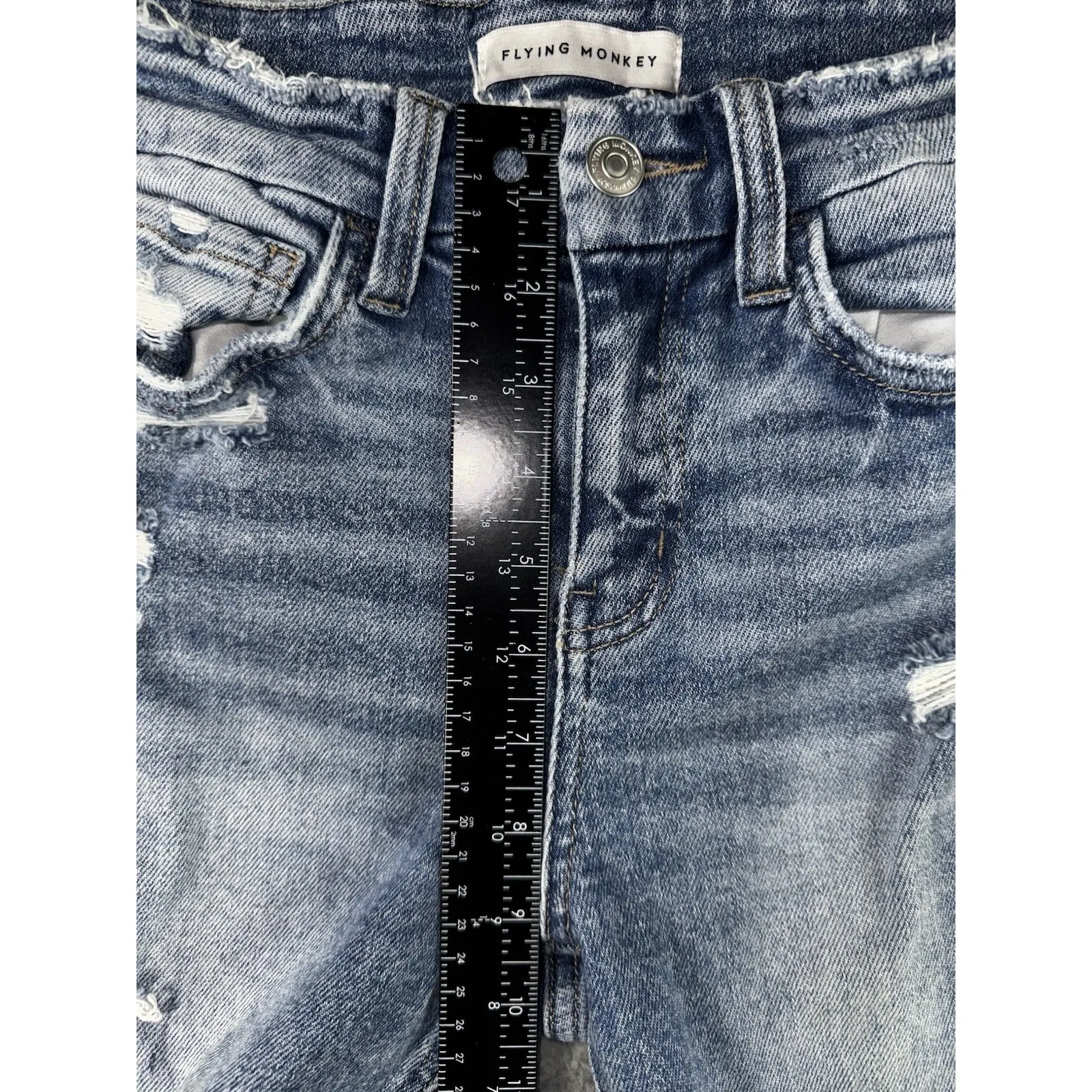 Flying Monkey Jeans Women 25 Mid Rise Distressed Light Wash Denim Boho‎ Chic - Image 4