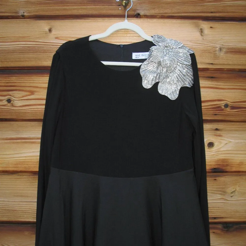 Mac Duggal 11832 Black Long Sleeve Taffeta 3D Flower Ball Gown Dress - Image 8