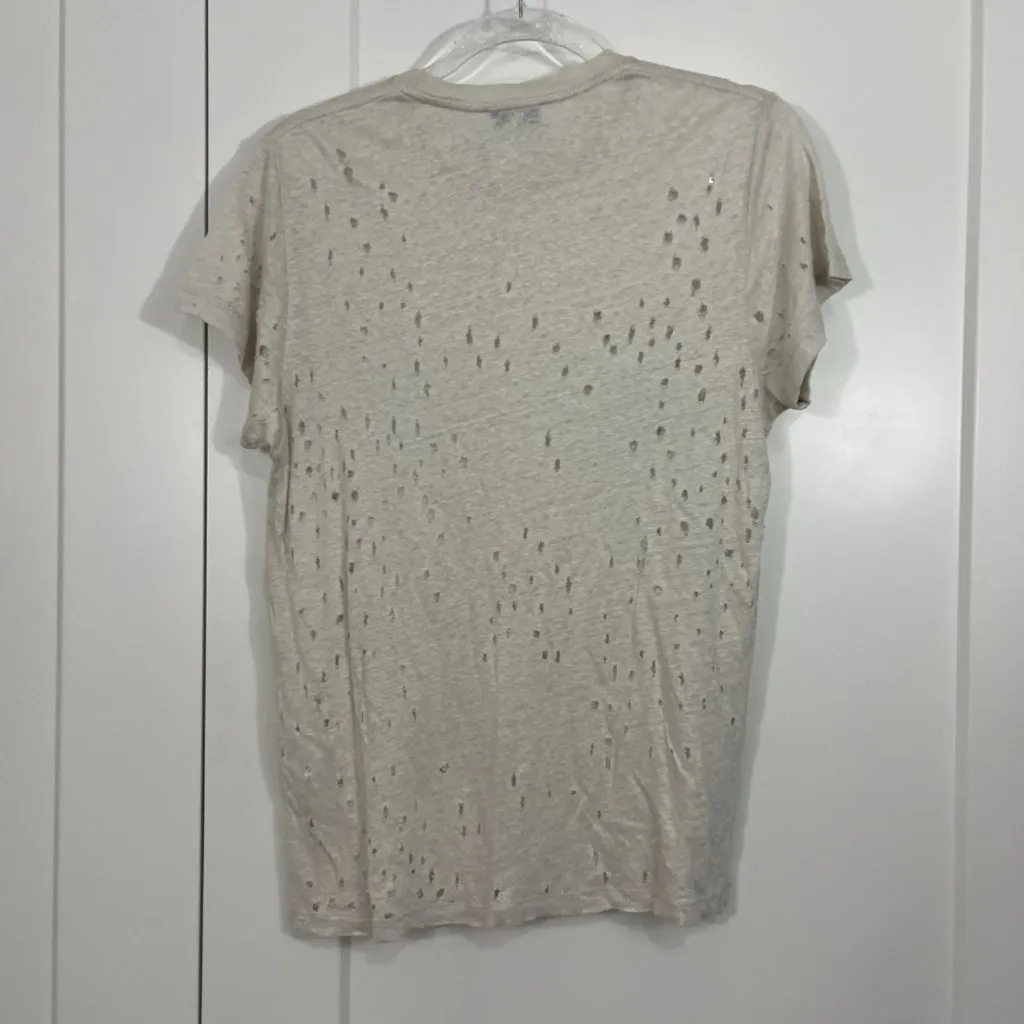 IRO XS Cream White Sija Distressed Linen Short Sleeve T-Shirt Top - Image 7