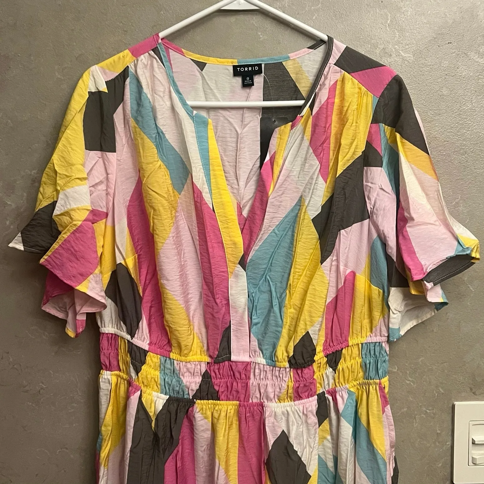 NWT Torrid 0 L 12 Giant Geo Tiered Maxi Dress Plus Pink Yellow Pockets - Image 16