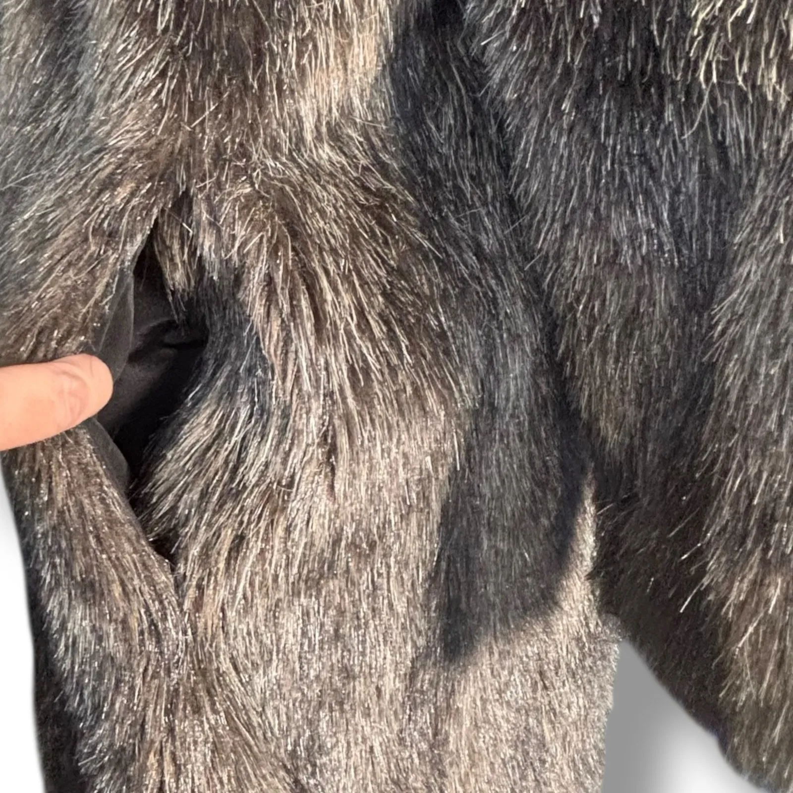 Vintage Furrina Faux Fur Long Coat Brown Gray USA Made Elegant Classic Outerwear Size M - Image 6