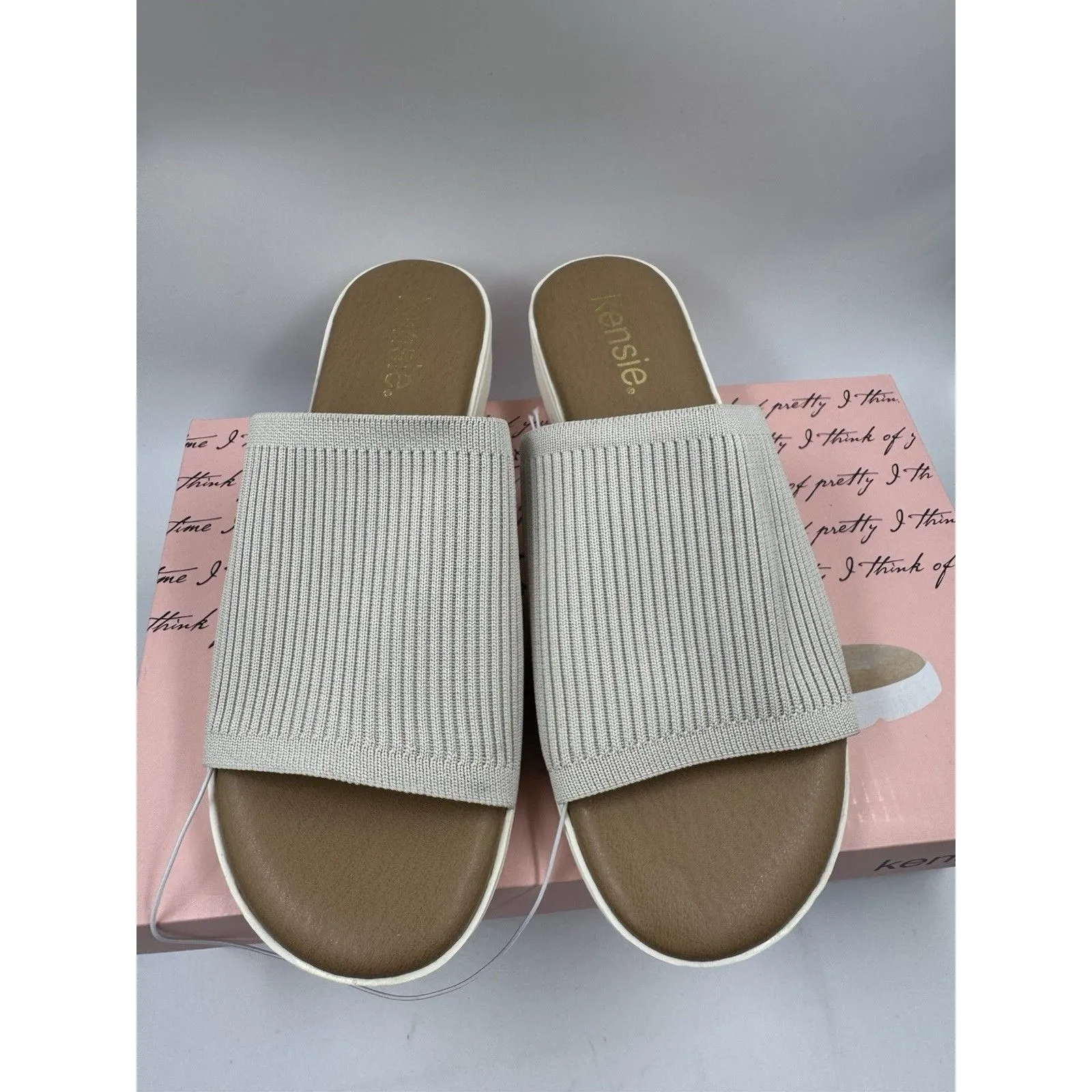 Kensie Ellie Women's Knit Slip On Small Platform Padded Sandals Beige Size 7 New - Image 3