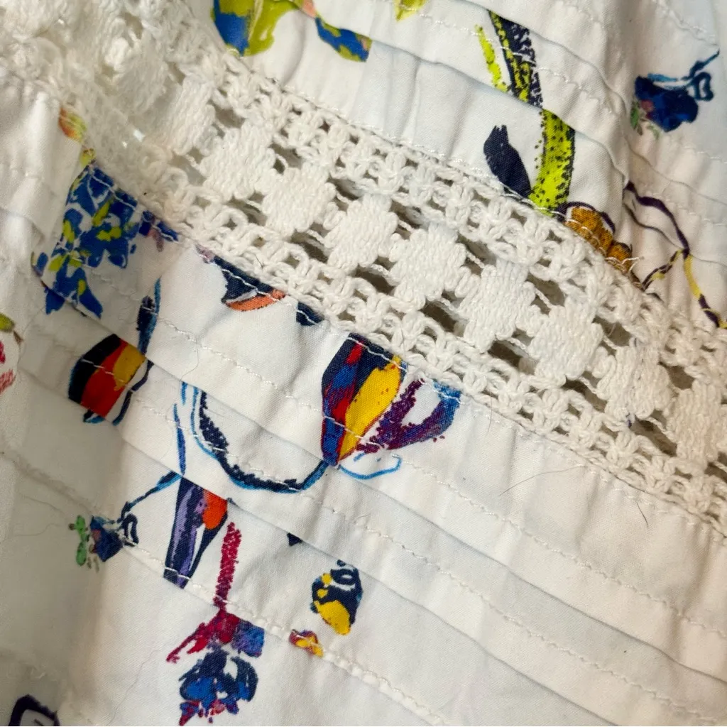 Tanya Taylor Stassi White Floral Crochet Trim Cotton Peasant Top Size 14 - Image 5