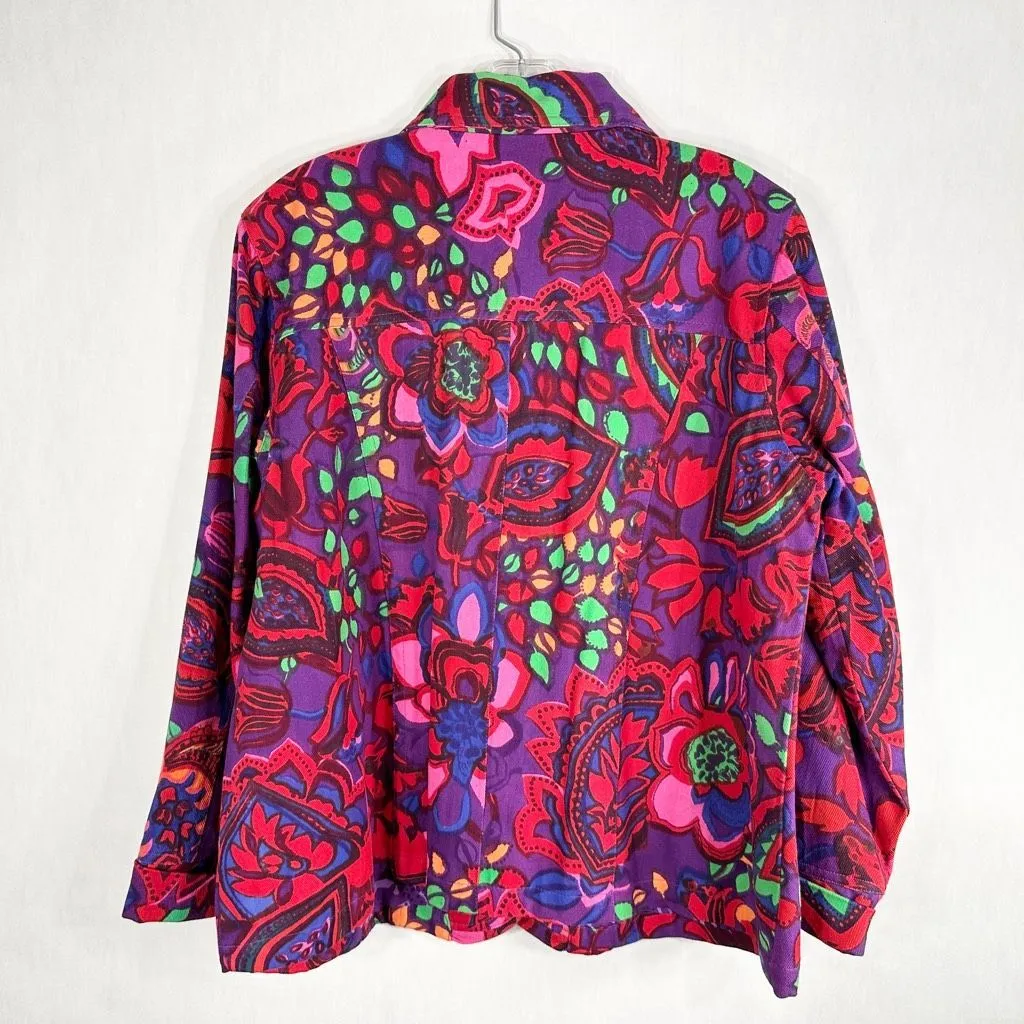 Choices XLP Jacket Purple Red Paisley Floral Denim Button Down Cotton Lined 287 Size undefined - Image 2