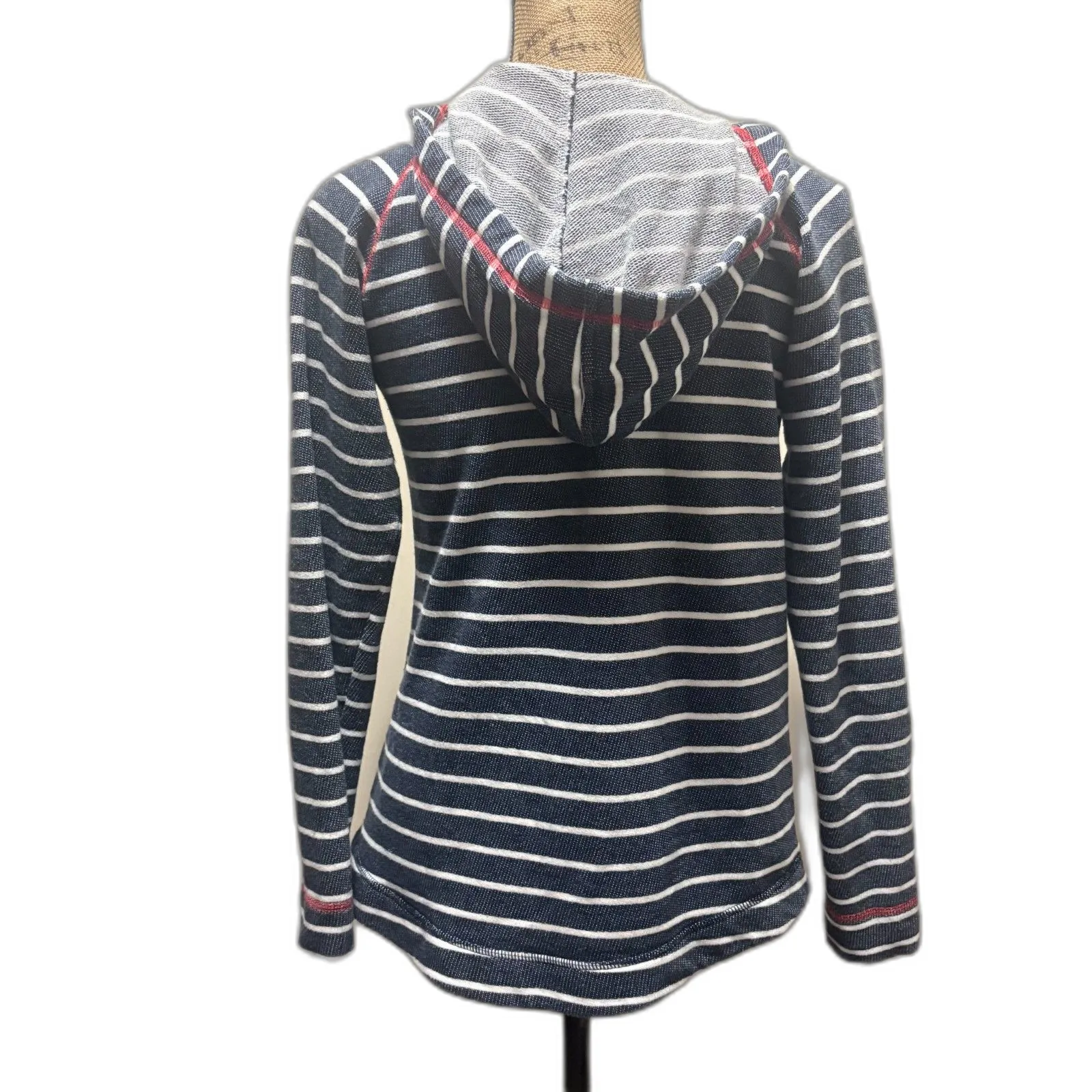 Columbia Tropic‎ Haven Hoodie Sweatshirt Gray Nautical Stripe Coastal Size Small - Image 3