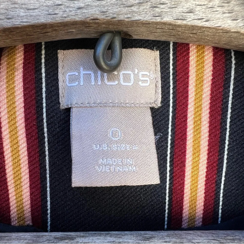 Chicos Striped Twill Ponte navy maroon gold tan stripe blazer Chicos size 0 - Image 4