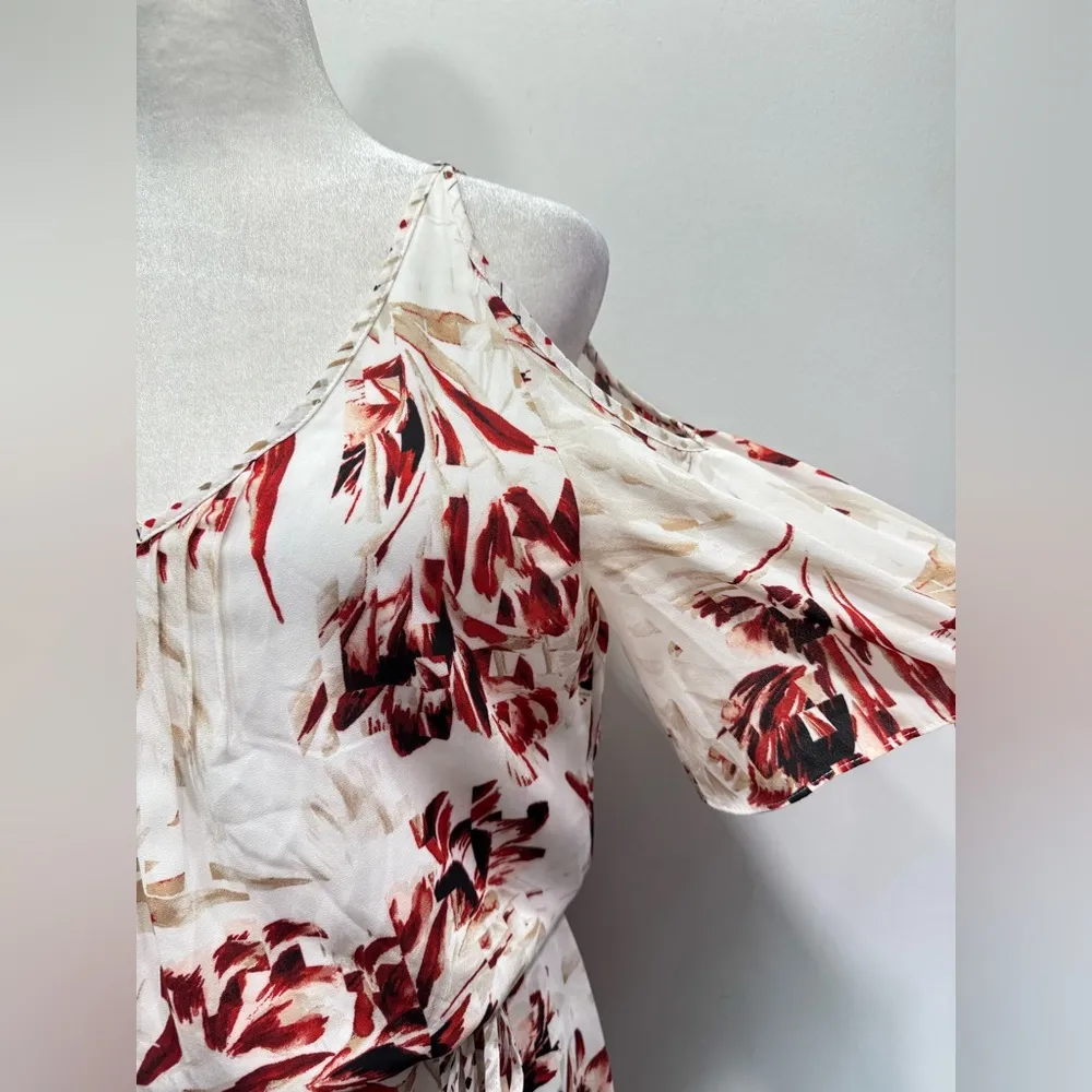 White House Black Market Blousy Pleated Belted Cold Shoulder Midi Dress Boho - Image 4