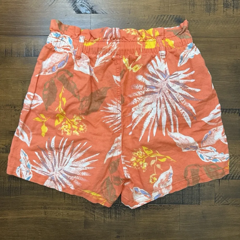 GAP LINEN Shorts Sz S ORANGE Tropical Pull-On Floral Boxy Beach Travel Coastal - Image 3