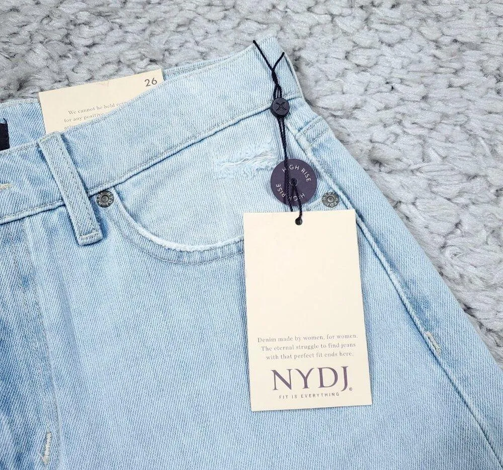 NYDJ Charlotte Relaxed Straight Leg Jeans Light Wash Blue Ripped Size 26 - Image 4