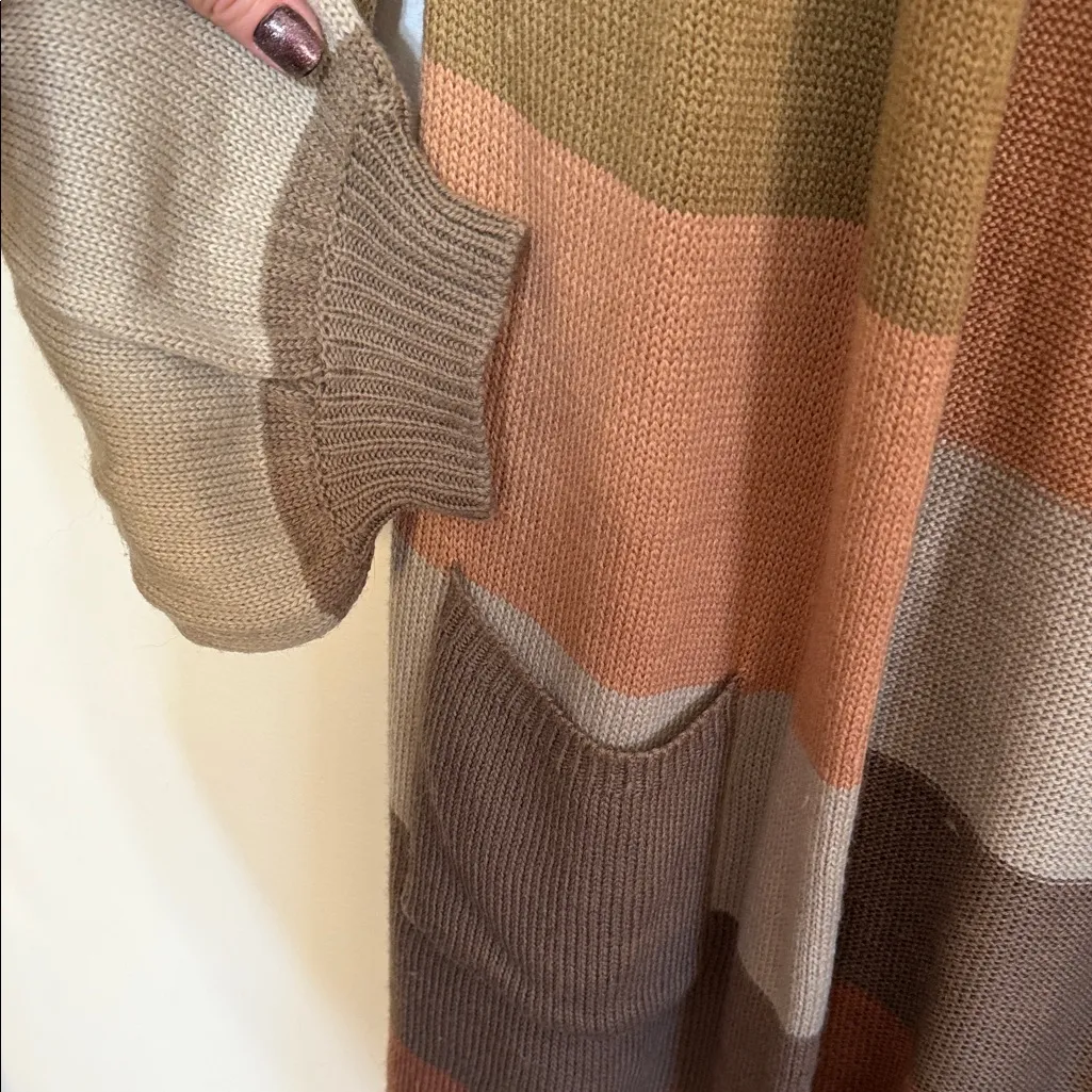 See and Be Seen Striped Multicolor Colorblock Cardigan Sweater Duster Orange Size M - Image 8