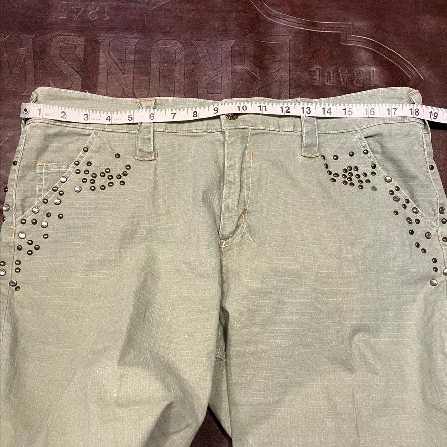 Vintage Y2K Goddess Cargo Capris Womens 16 Army Grunge Utility Military‎ Ramie Green - Image 14