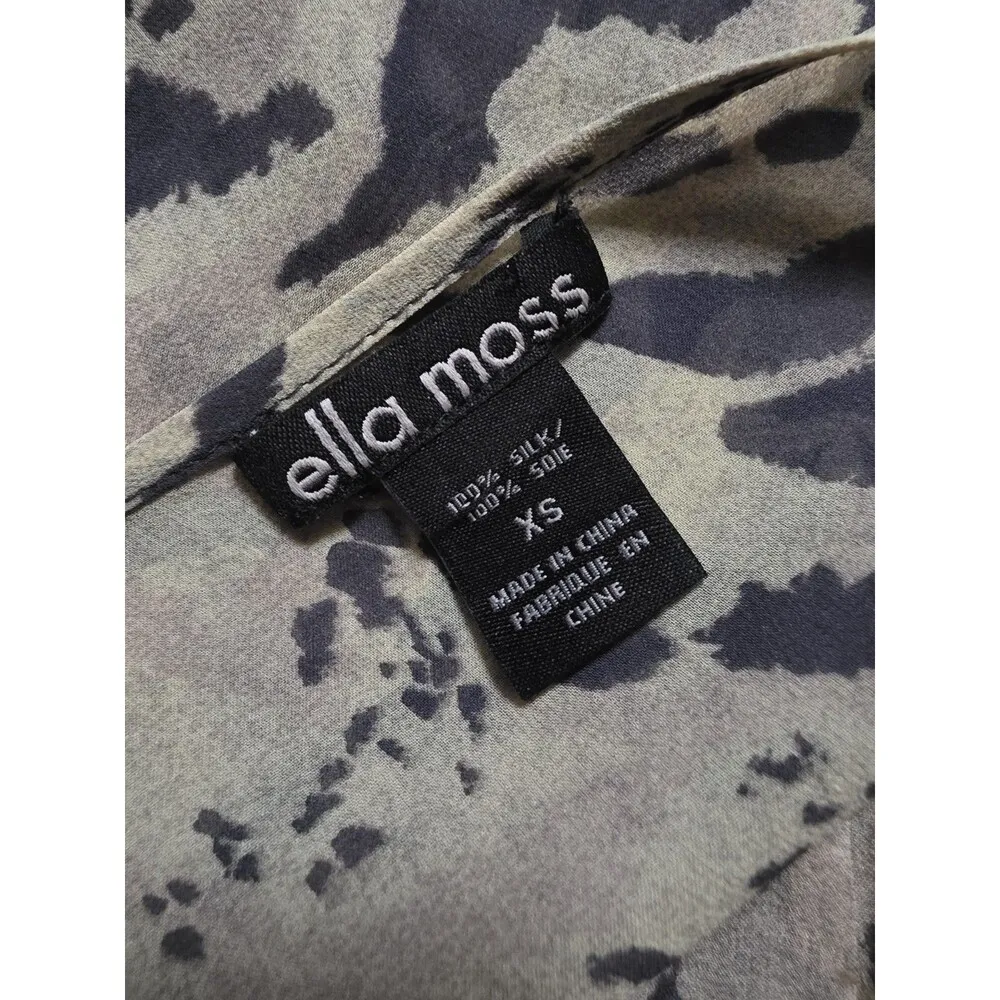 ELLA MOSS Floral Print Silk Shirt Women XS Flowy Sheer Loose Fit V Neck Blouse - Image 3