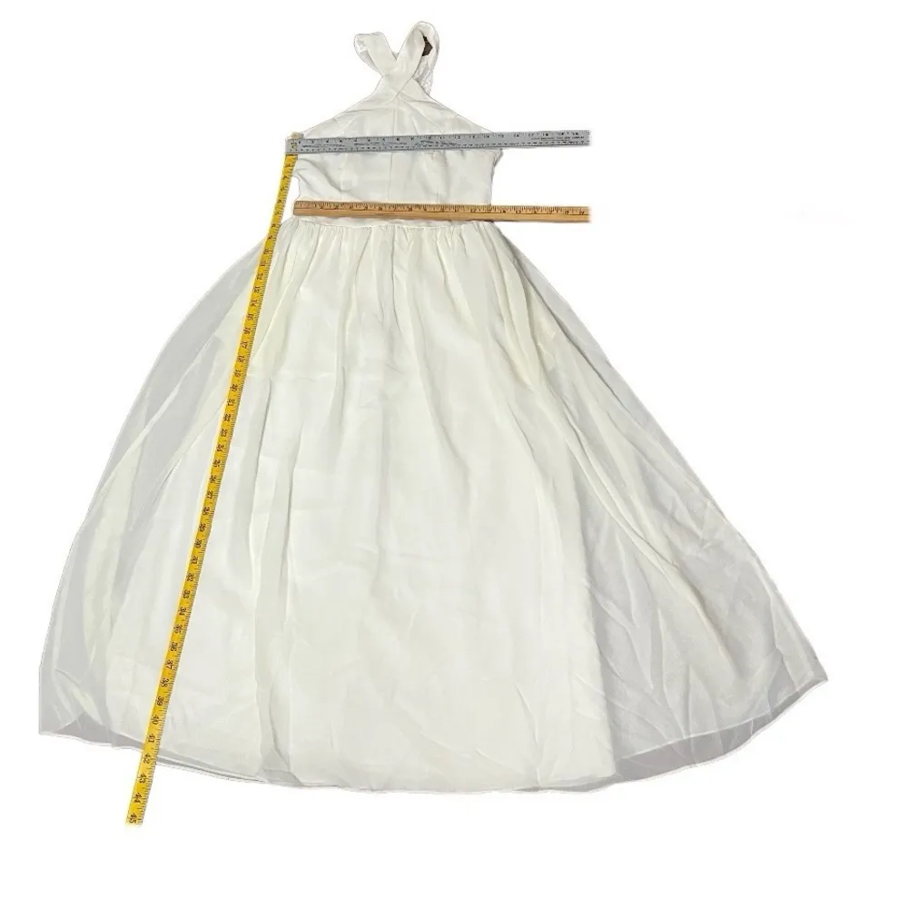 DEE KELLER Filmy Ivory Dress Cocktail Evening Gown Midi Maxi Sleeveless Size 8 - Image 6