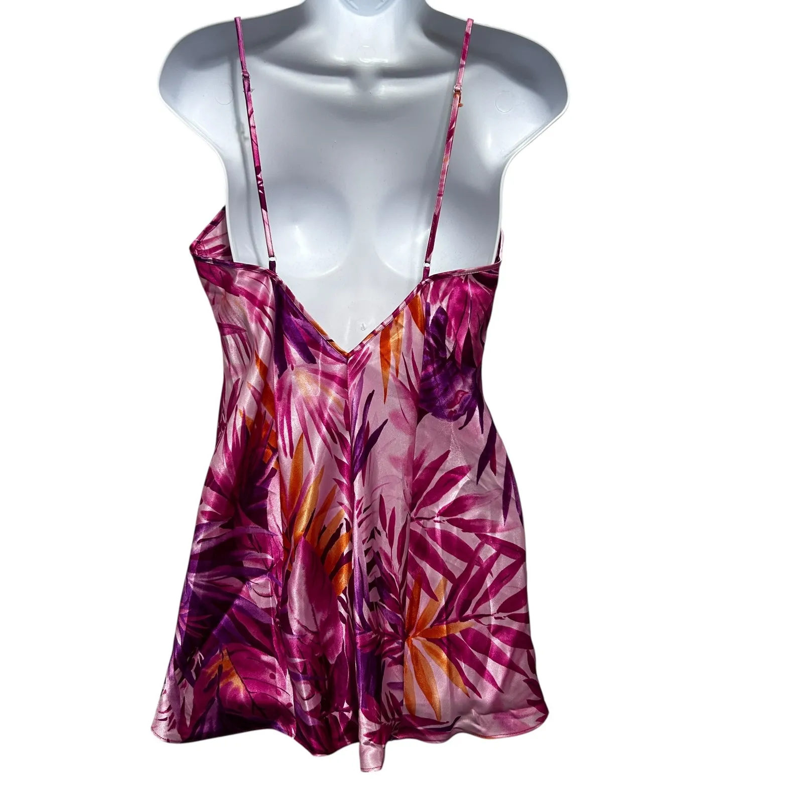 Y2K Fredericks Of Hollywood Womens Satin Cami Top M Pink Purple Tropical Print - Image 2