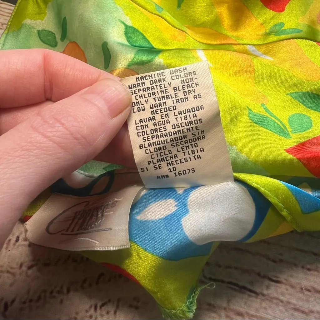 Vintage 90s Cherry Satin Slip Dress Fairycore Womens Medium Fruits Retro Cottage Green - Image 10