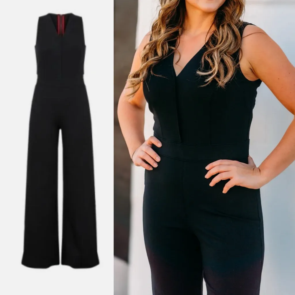 SPANX The Perfect Sleeveless Jumpsuit Ponte Knit Classic Black Flare Wide Leg - Image 8