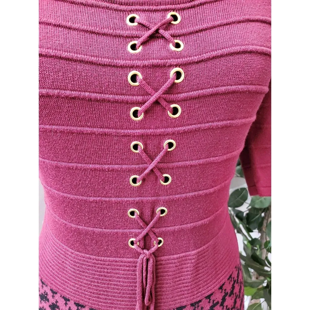 Candies Maroon Rayon Round Neck 3/4 Sleeve Knee Length Sweater Dress Size XL - Image 3