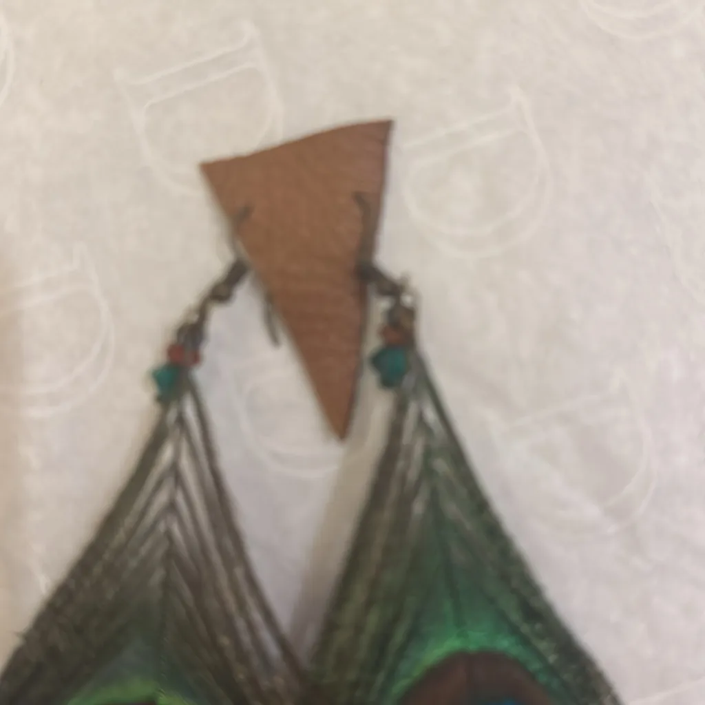 New Peacock, feather long earrings, statement piece - Image 2