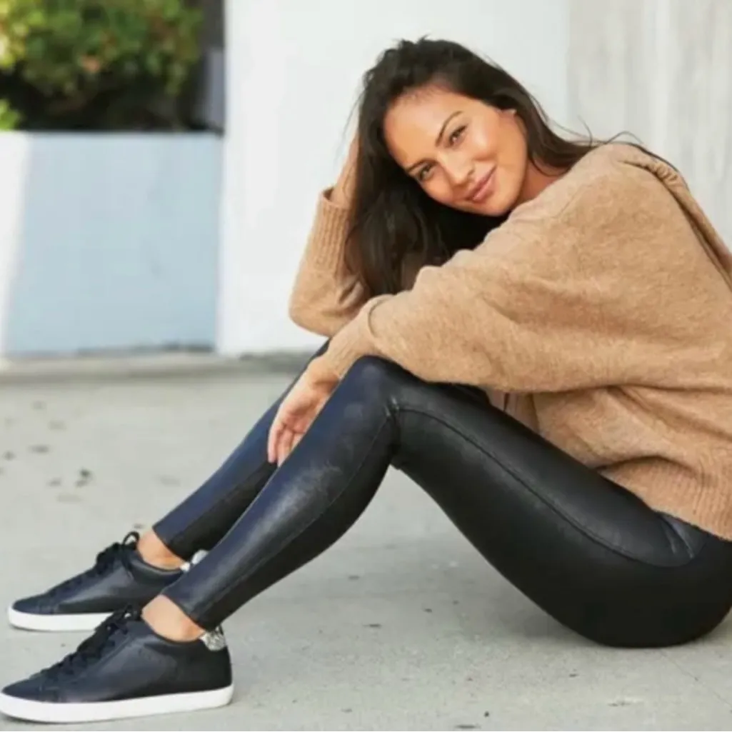 SPANX Faux Leather Leggings Shapewear High Waist Full Length Black Size Large - Image 4