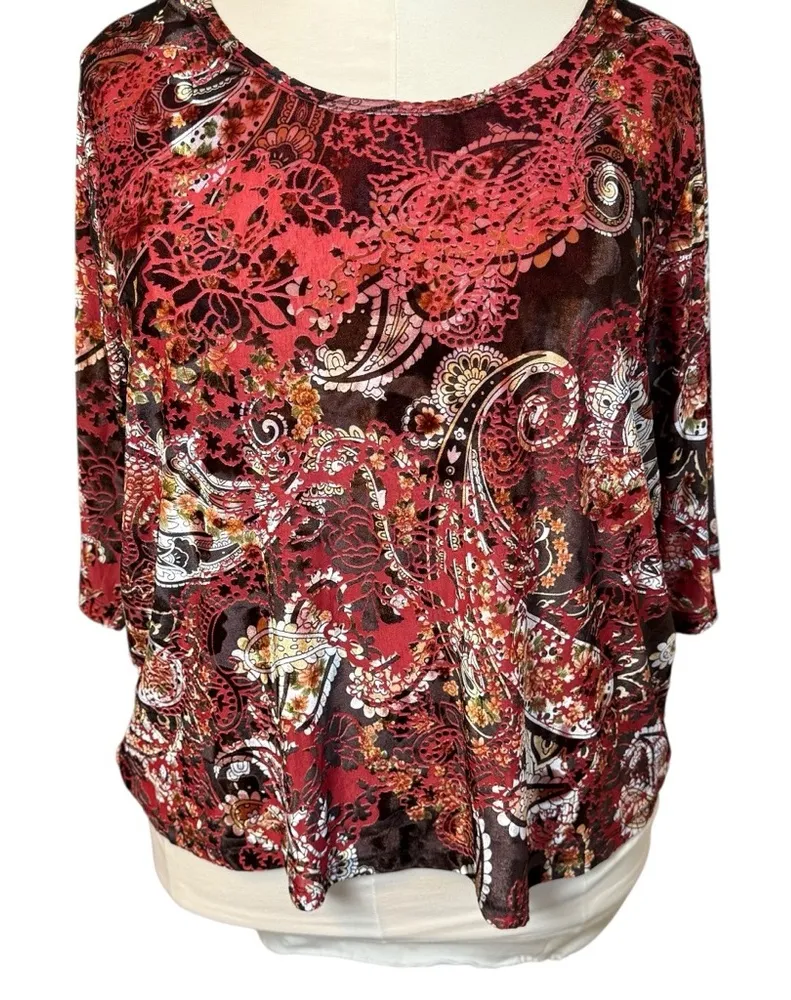 Catherine’s Floral Paisley Burnout Velvet Top Size 2XWP Fall Autumn Boho Office - Image 1