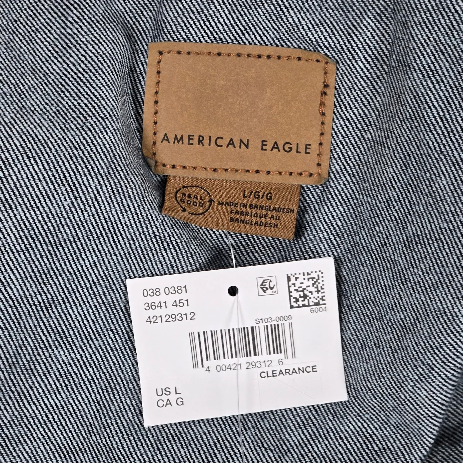 AE Cropped Corduroy Collar Denim Jacket‎ L NWT - Image 4