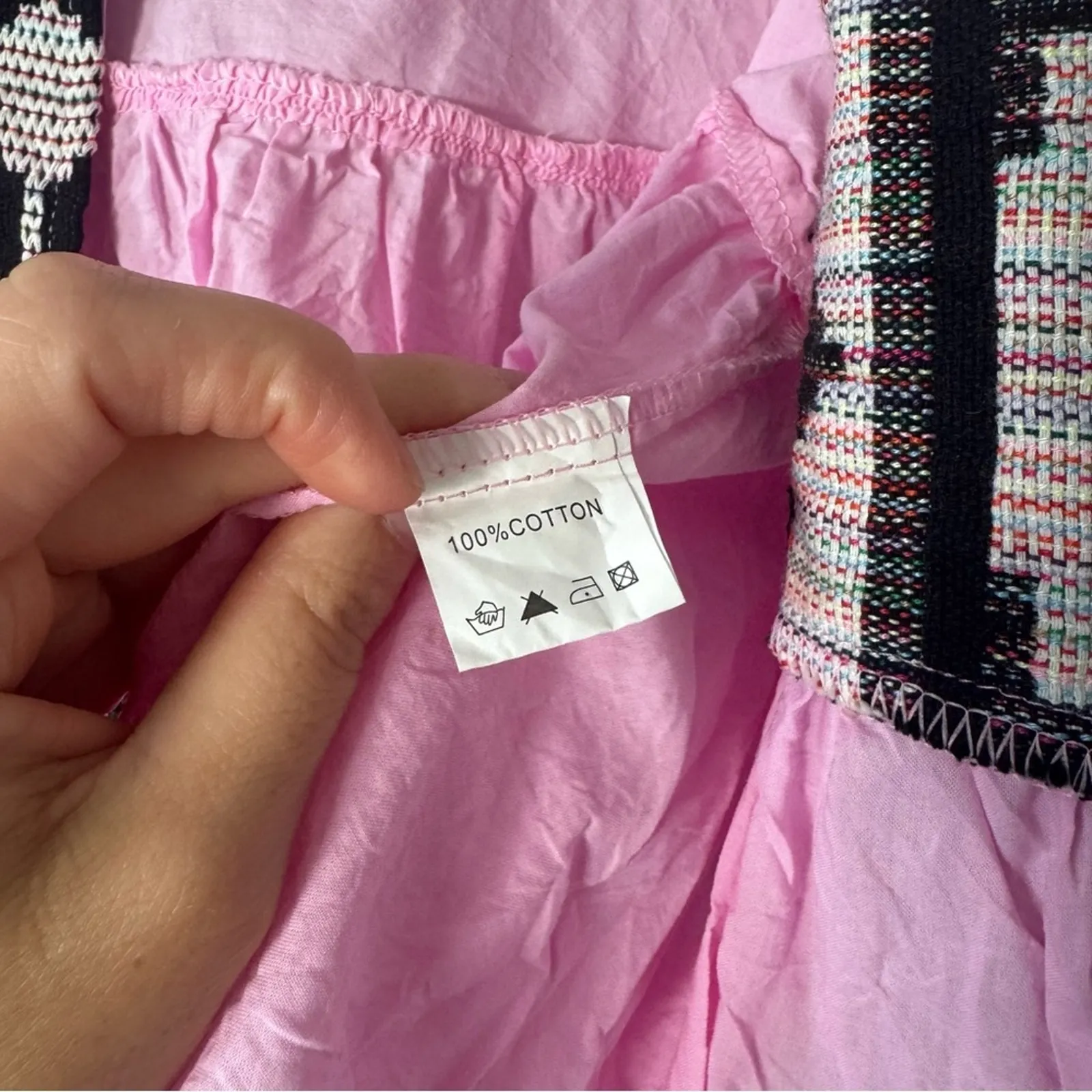 Pink Western Aztec Ruffle Loose Peplum Front Tie Blouse Size Small - Image 6