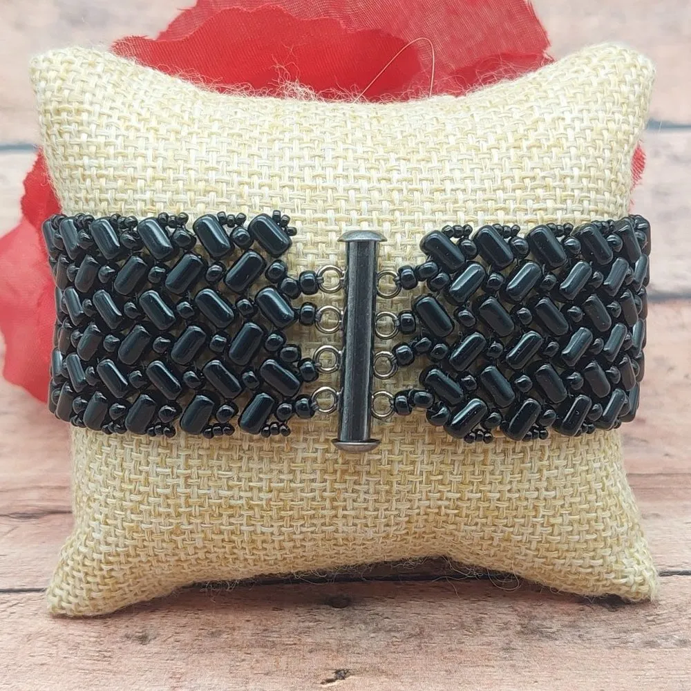 Black Glass Bead Lot of 2 Choker Necklace Thick Bead Bracelet - Image 11