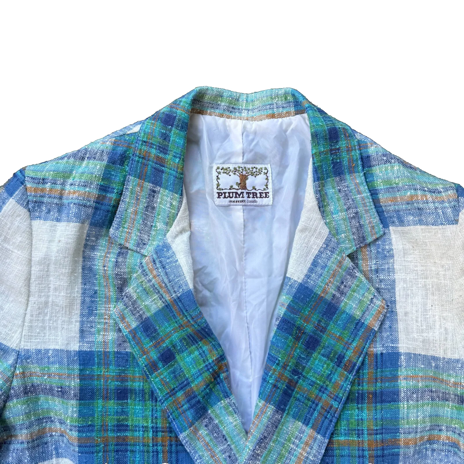 Vintage Plum Tree Escott Canada Blazer Blue Green Plaid Size 9/10 20x24 - Image 3