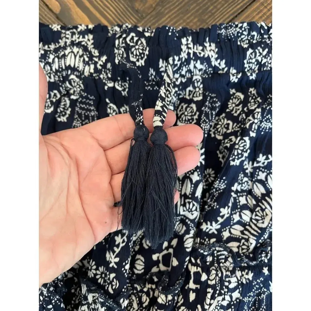 NWT Revel Navy White Cottage Core Boho Granny Hippie Western Women Medium Skirt Blue - Image 10