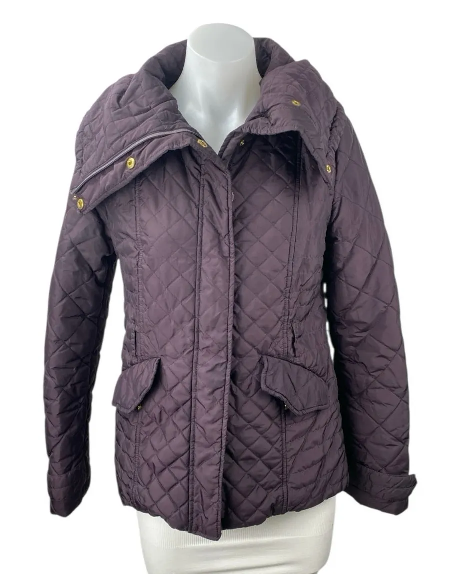 Elie Tahari Quilted Cabin Brown Full Zip Button Winter Puffer Coat Jacket Size S - Image 1