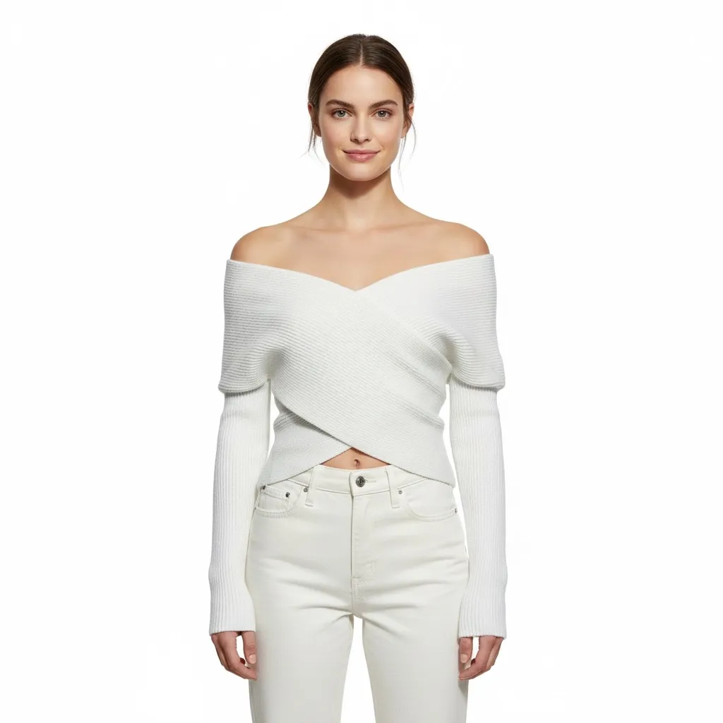 Dazy Elegant White Wrap Sweater Size M - Image 5