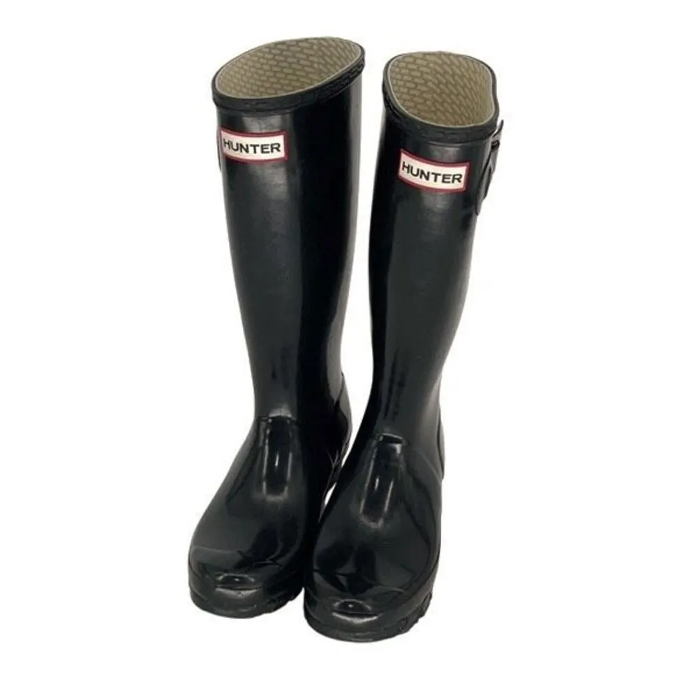 Hunter Womens Glossy Round Toe Slip On Tall Rain Boots Black Size 4M/5F‎ - Image 2