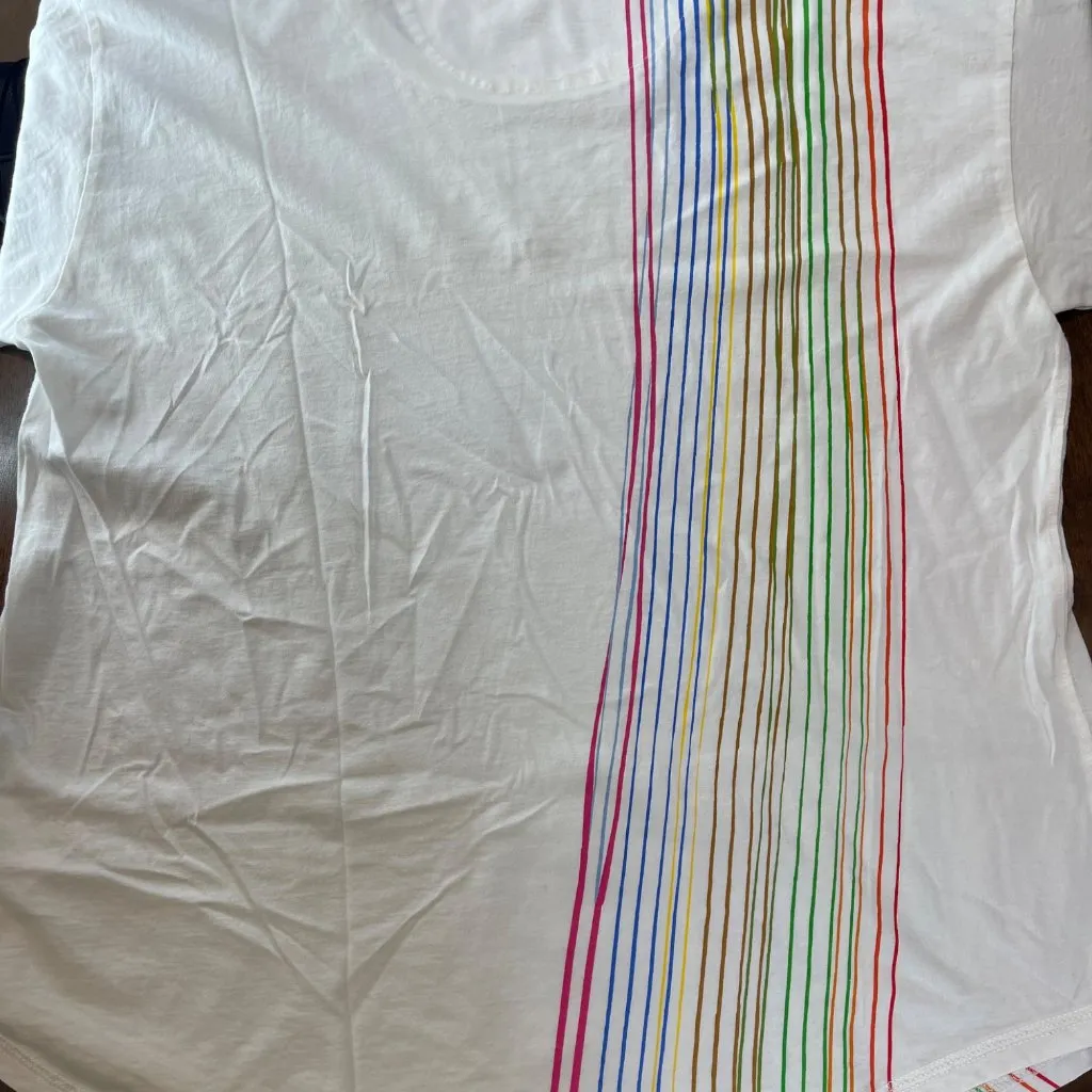 by Anthropologie Rainbow Stripes Graphic Tee Women's Size Large 100% Cotton Knit - Image 6