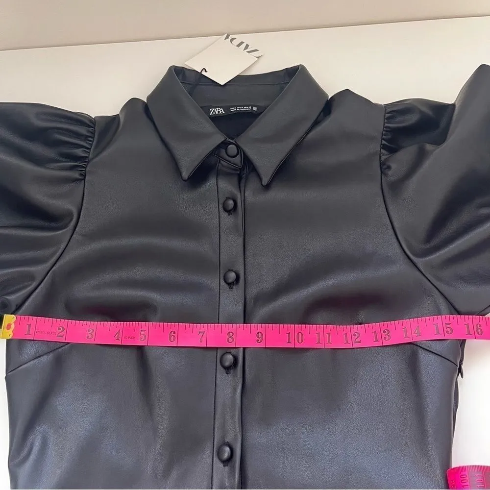 NWT ZARA Bloggers WOMAN FAUX LEATHER MINI DRESS PUFF SLEEVES Size S - Image 14