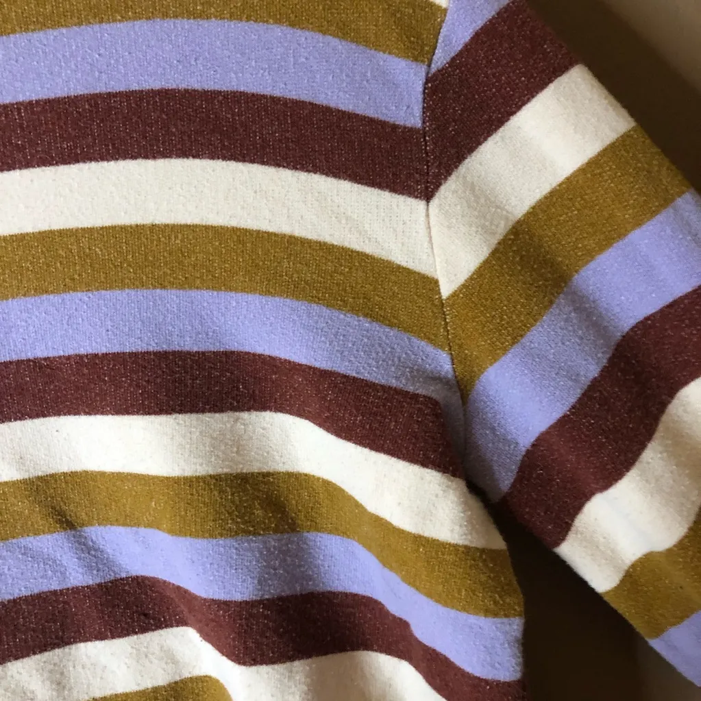 Madewell‎ Miles Mockneck Bubble-Sleeve Sweatshirt in Stripe brown purple XS - Image 4