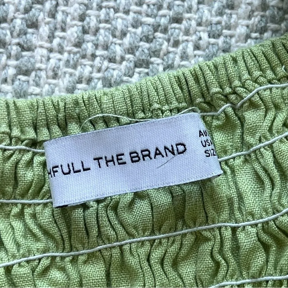 Faithfull The Brand Green 100% Linen Short Puff Sleeve Smocked Mini Dress 8 - Image 10