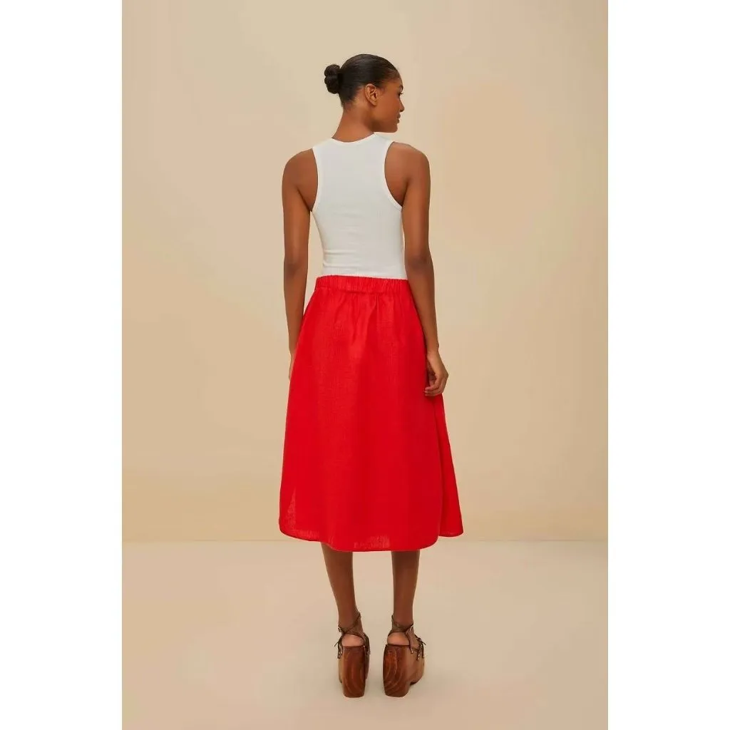 NWOT Farm Rio Red Mixed Buttons Linen Midi Skirt Elastic Waist Size M - Image 6